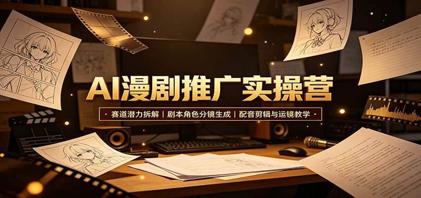 AI漫剧推广实操营：赛道潜力拆解，剧本角色分镜生成，配音剪辑与运镜教学-梦清研习社