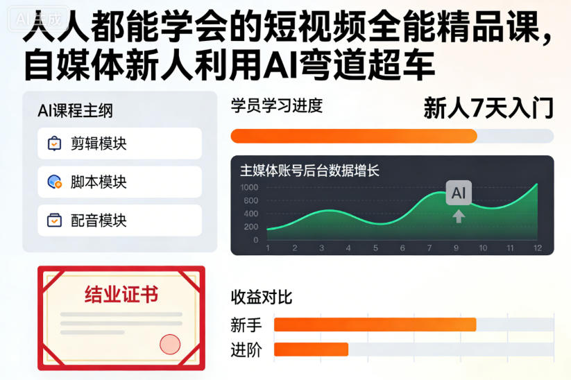 人人都能学会的短视频全能精品课，自媒体新人利用AI弯道超车-梦清研习社