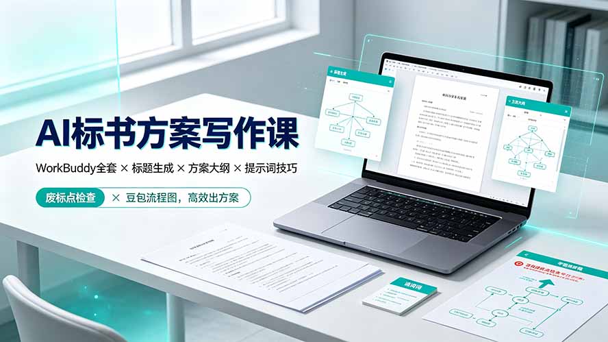 AI标书方案写作课：WorkBuddy全套×标题生成×方案大纲×提示词技巧×废标点检查×豆包流程图，高效出方案-梦清研习社