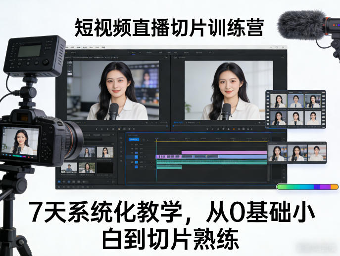 短视频直播切片训练营，7天系统化教学，从0基础小白到切片熟练-梦清研习社