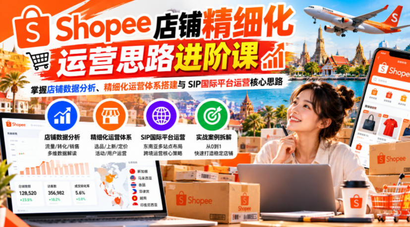 Shopee店铺精细化运营思路进阶课，掌握店铺数据分析、精细化运营体系搭建与SIP国际平台运营核心思路-梦清研习社