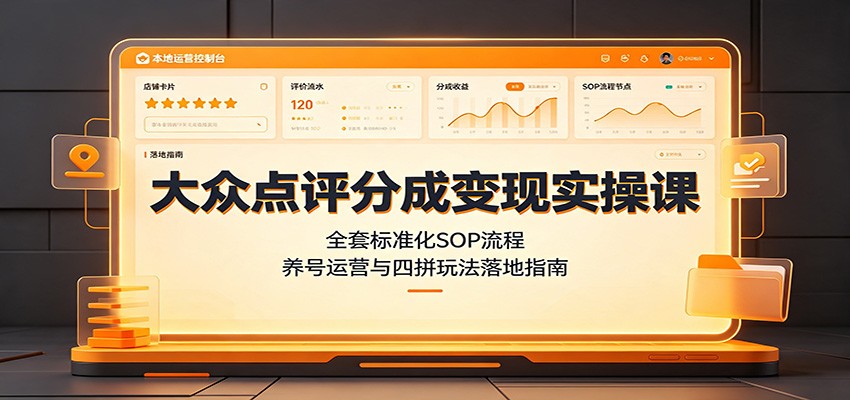 大众点评分成变现实操课：全套标准化SOP流程，养号运营与四拼玩法落地指南-梦清研习社