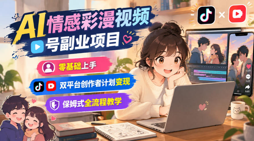 AI情感彩漫视频号副业项目,零基础上手,双平台创作者计划变现,保姆式全流程教学-梦清研习社