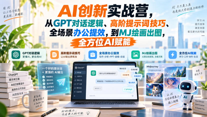 AI创新实战营，从GPT对话逻辑、高阶提示词技巧、全场景办公提效，到MJ绘画出图，全方位AI赋能-梦清研习社
