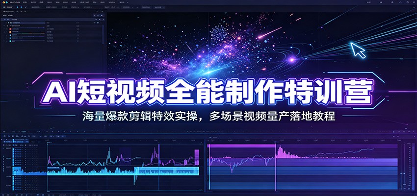 AI短视频全能制作特训营：海量爆款剪辑特效实操，多场景视频量产落地教程-梦清研习社