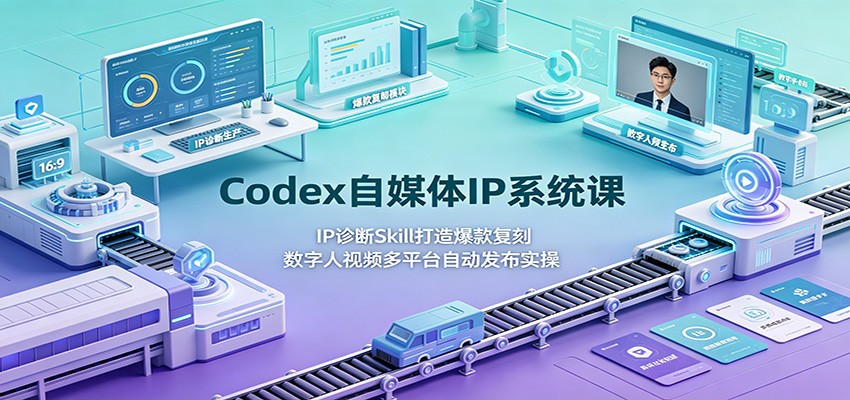 Codex自媒体IP系统课：IP诊断Skill打造爆款复刻，数字人视频多平台自动发布实操-梦清研习社
