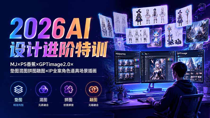 2026AI设计进阶特训：MJ×PS香蕉×GPTimage2.0×垫图混图拼图融图×IP全案角色道具场景插画-梦清研习社