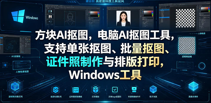 方块AI抠图,电脑AI抠图工具,支持单张抠图、批量抠图、证件照制作与排版打印,Windows工具-梦清研习社