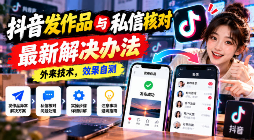 抖音发作品与私信核对最新解决办法，外来技术，效果自测-梦清研习社