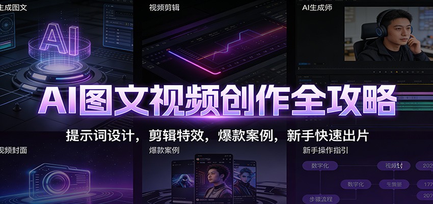 AI图文视频创作全攻略：提示词设计，剪辑特效，爆款案例，新手快速出片-梦清研习社