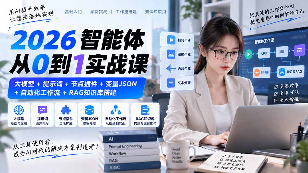 2026智能体从0到1实战课｜大模型+提示词+节点插件+变量JSON+自动化工作流+RAG知识库搭建-梦清研习社