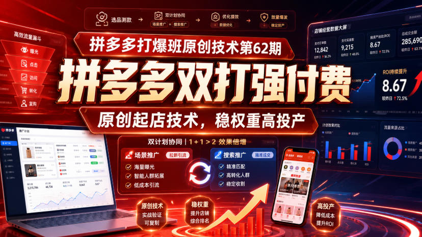 拼多多打爆班原创技术第62期，拼多多双打强付费，原创起店技术，稳权重高投产-梦清研习社