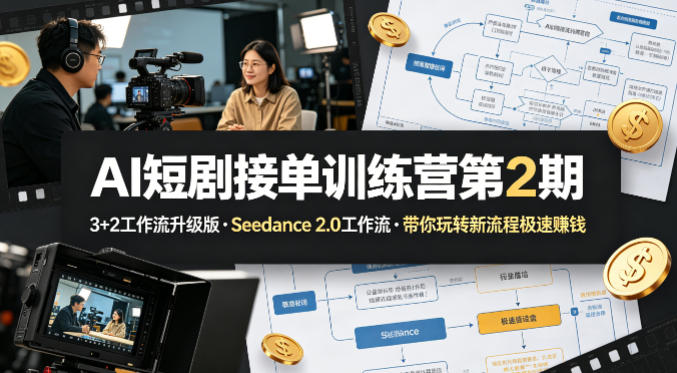 AI短剧接单训练营第2期，3+2工作流升级版，Seedance 2.0工作流，带你玩转新流程极速賺钱-梦清研习社