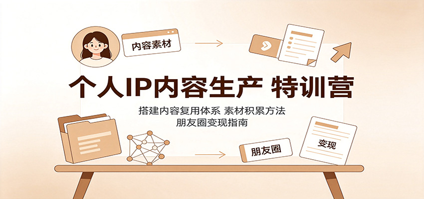 个人IP内容生产特训营：搭建内容复用体系，素材积累方法，朋友圈变现指南-梦清研习社