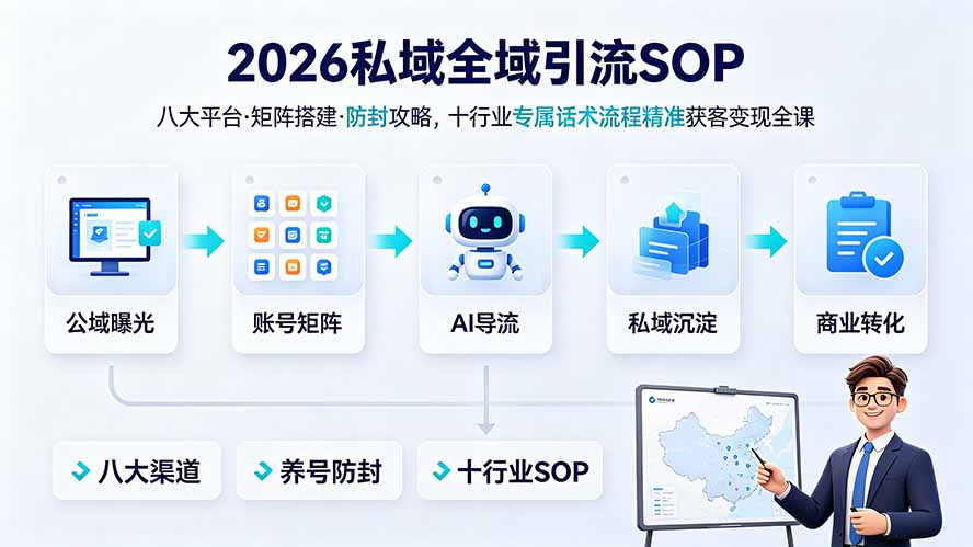 2026私域全域引流SOP｜八大平台·矩阵搭建·防封攻略，十行业专属话术流程精准获客变现全课-梦清研习社