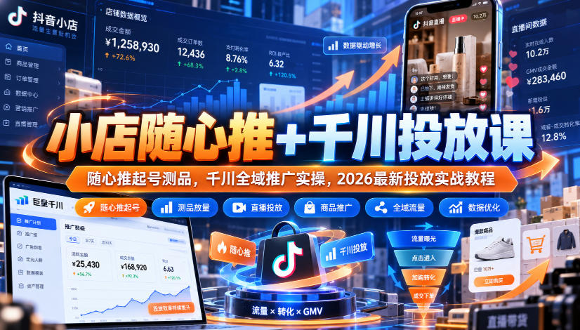 小店随心推+千川投放课｜随心推起号测品，千川全域推广实操，2026最新投放实战教程-梦清研习社