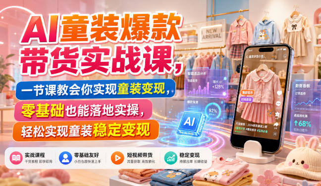 AI童装爆款带货实战课,一节课教会你实现童装变现,零基础也能落地实操-梦清研习社