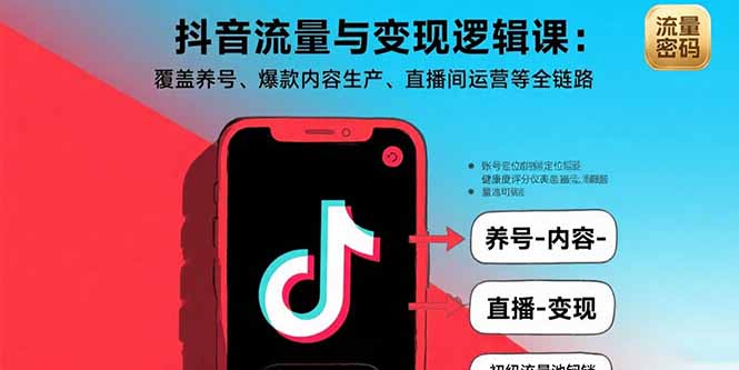 抖音流量与变现逻辑课：覆盖养号、爆款内容生产、直播间运营等全链路-梦清研习社