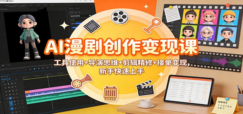 AI漫剧创作变现课：工具使用+导演思维+剪辑精修+接单变现，新手快速上手-梦清研习社