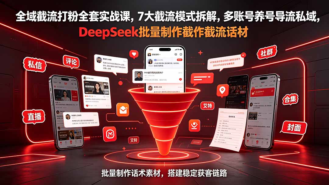 全域截流打粉全套实战课，7大截流模式拆解，多账号养号导流私域，DeepSeek批量制作截流话术素材-梦清研习社