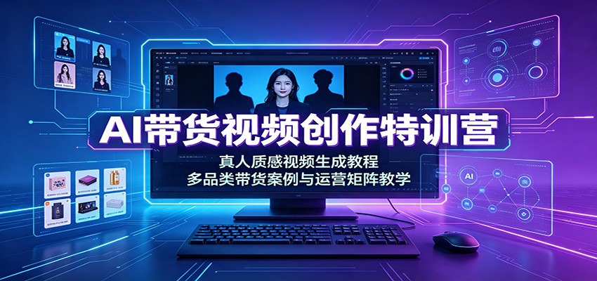 AI带货视频创作特训营：真人质感视频生成教程，多品类带货案例与运营矩阵教学-梦清研习社