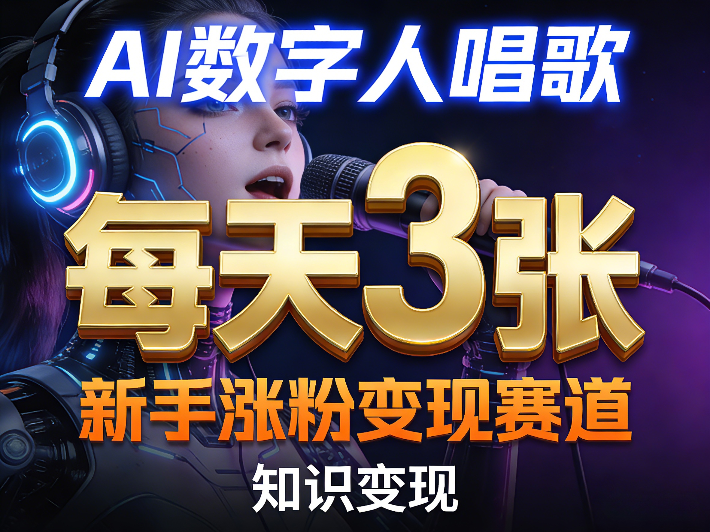 AI数字人唱歌，新手涨粉变现赛道，每天3张和知识付费，副业必备-梦清研习社