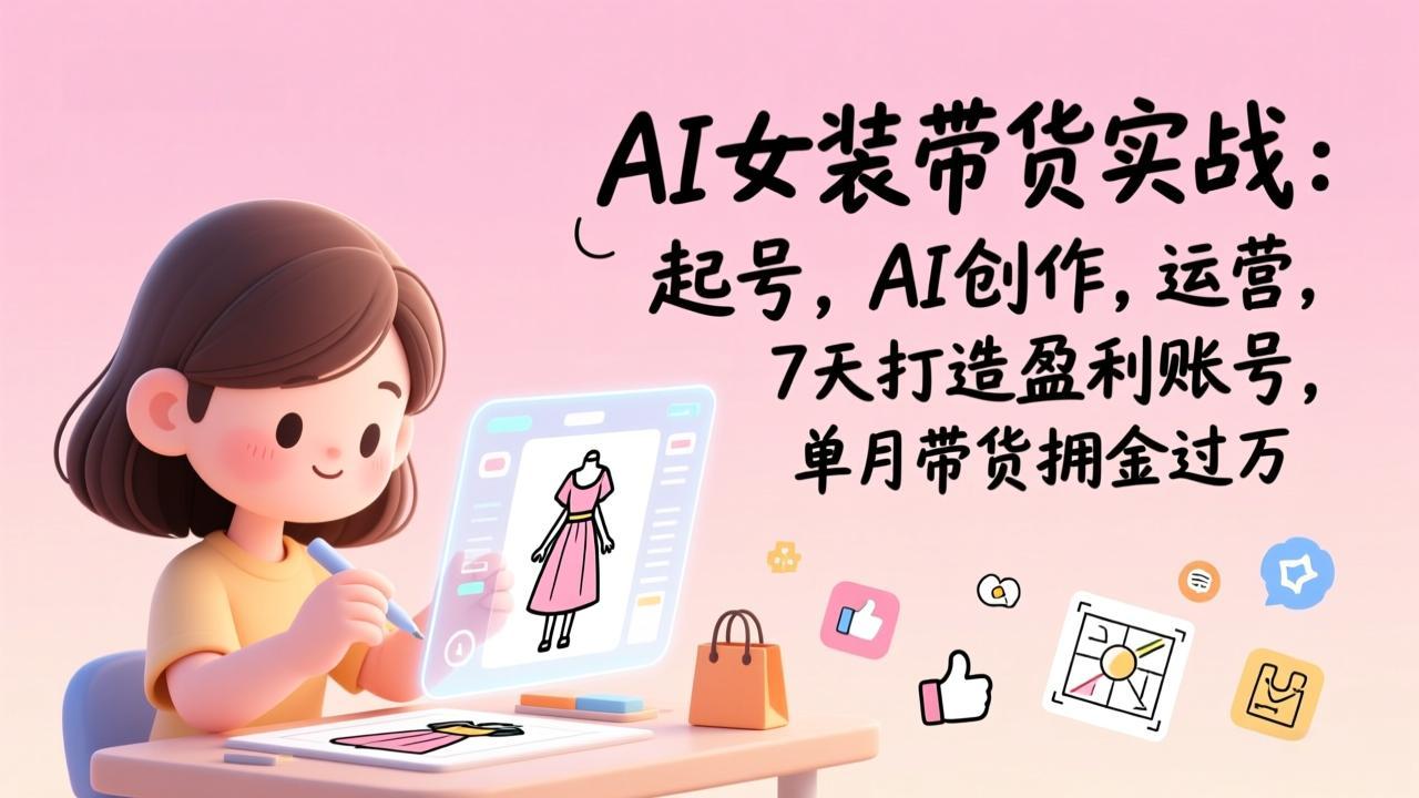 AI女装带货实战：起号，AI创作，运营，7天打造盈利账号，单月带货佣金过万-梦清研习社