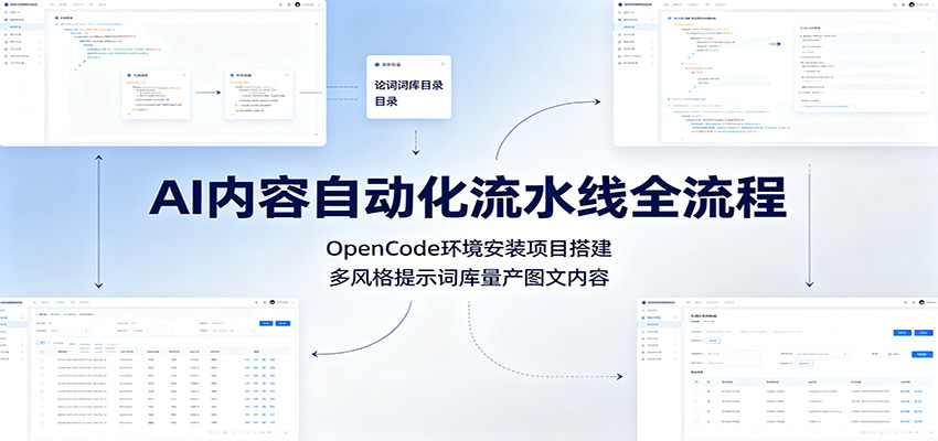 AI内容自动化流水线全流程：OpenCode环境安装项目搭建，多风格提示词库量产图文内容-梦清研习社
