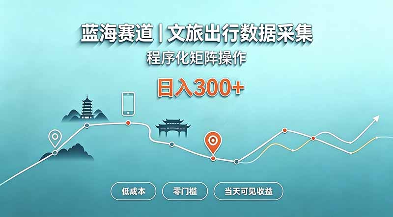 蓝海赛道  文旅出行数据采集  程序化矩阵操作    低成本  零门槛   当天可见收益   日入300+-梦清研习社