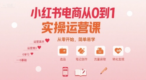 小红书电商从0到1实操运营课，从零开始，简单易学-梦清研习社