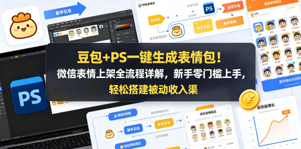豆包+PS一键生成表情包！微信表情上架全流程详解，新手零门槛上手，轻松搭建被动收入渠道-梦清研习社