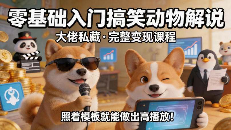 零基础入门搞笑动物解说，大佬私藏完整变现课程，照着模板就能做出高播放-梦清研习社