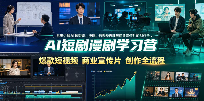 AI短剧漫剧学习营，系统讲解AI短剧、漫剧、影视预告片、爆款短视频与商业宣传片的创作全流程-梦清研习社