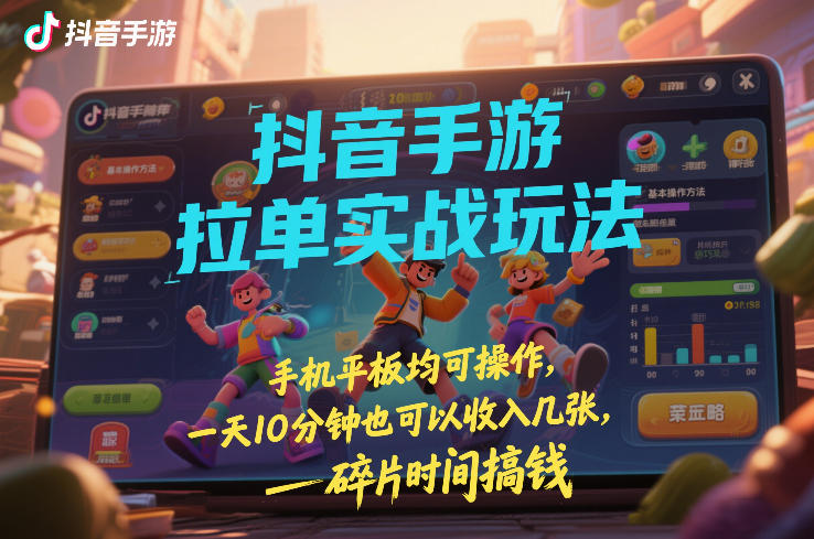 抖音手游拉单实战玩法，手机平板均可操作，一天10分钟也可以收入几张，碎片时间搞钱【揭秘】-梦清研习社