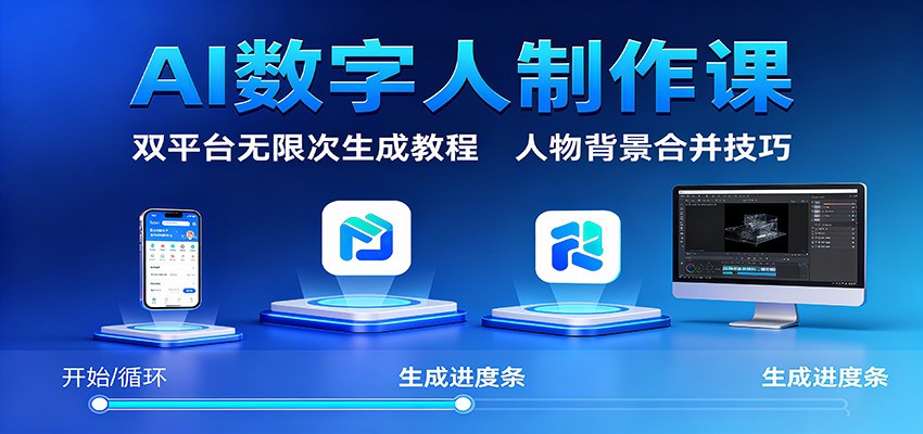 AI数字人制作课：双平台无限次生成教程，人物背景合并技巧-梦清研习社
