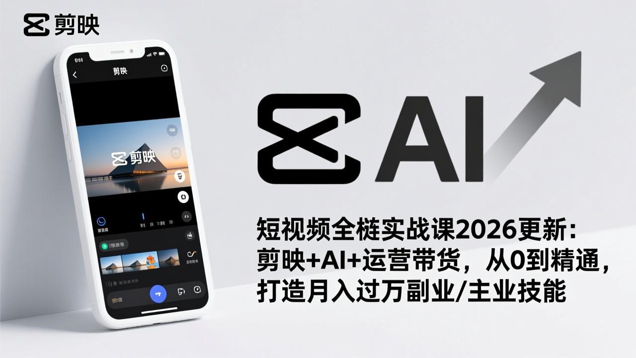 短视频全栈实战课2026更新：剪映+AI+运营带货，从0到精通，打造月入过万副业/主业技能-梦清研习社