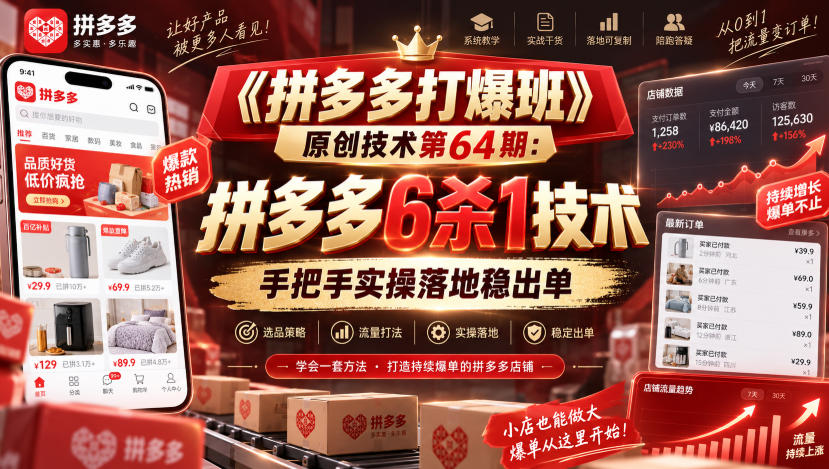《拼多多打爆班》原创技术第64期：拼多多6杀1技术，手把手实操落地稳出单-梦清研习社