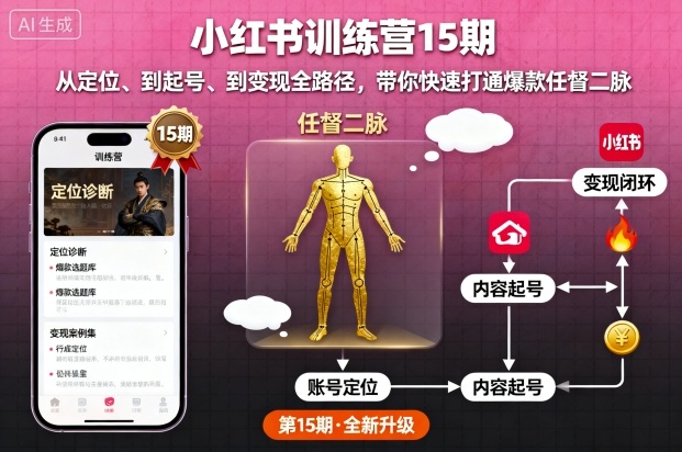 小红书训练营15期,从定位、到起号、到变现全路径,带你快速打通爆款任督二脉-梦清研习社