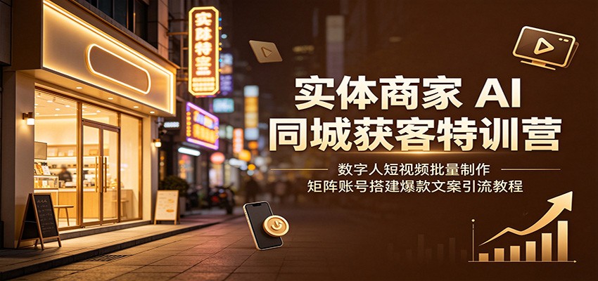 实体商家AI同城获客特训营：数字人短视频批量制作，矩阵账号搭建爆款文案引流教程-梦清研习社