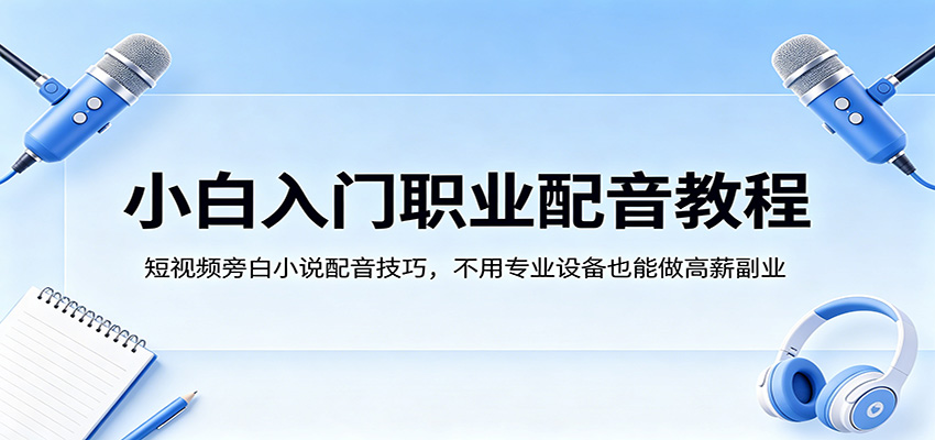 小白入门职业配音教程，短视频旁白小说配音技巧，不用专业设备也能做高薪副业-梦清研习社