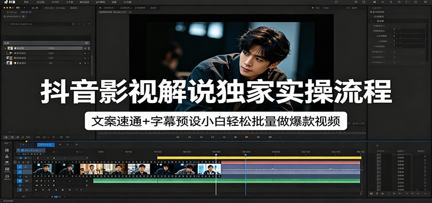 抖音影视解说独家实操流程，文案速通+字幕预设小白轻松批量做爆款视频-梦清研习社