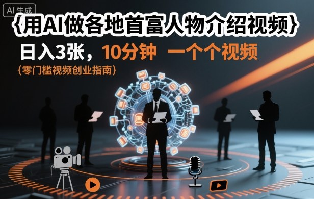 用AI做各地首富人物介绍视频，日入3张，10分钟一个视频-梦清研习社