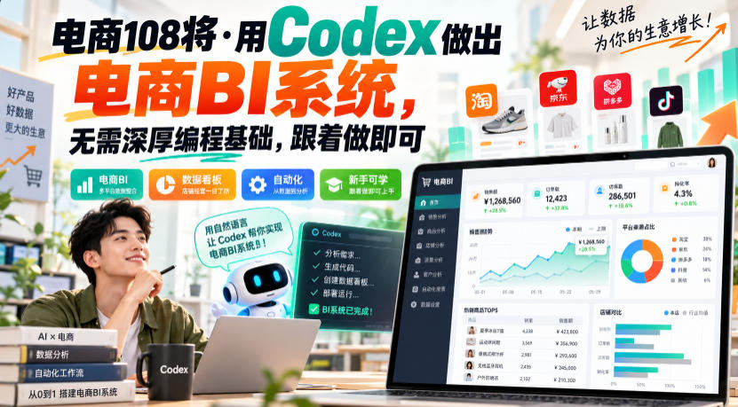 电商108将·用Codex做出电商BI系统，无需深厚编程基础，跟着做即可(更新1026)-梦清研习社