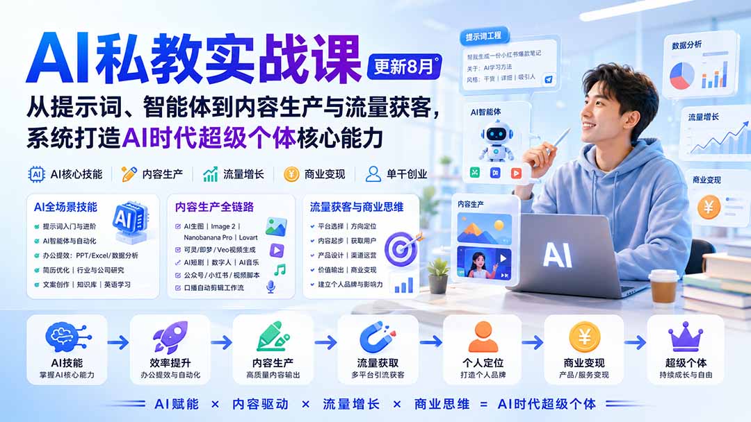 AI私教实战课-更新8月:从提示词、智能体到内容生产与流量获客,系统打造AI时代超级个体核心能力-梦清研习社