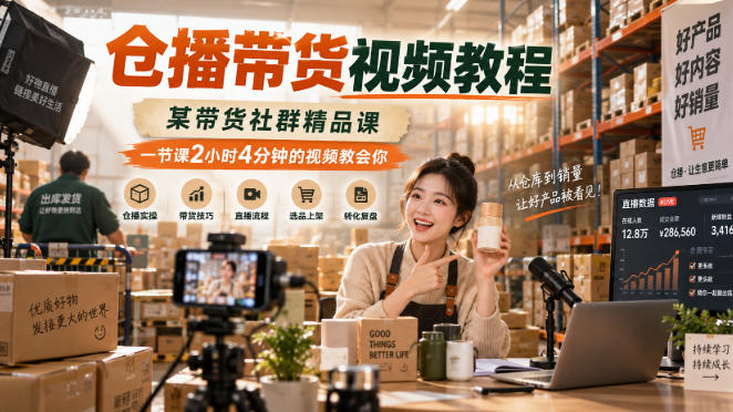 仓播带货视频教程，某带货社群精品课，一节课2小时4分钟的视频教会你-梦清研习社