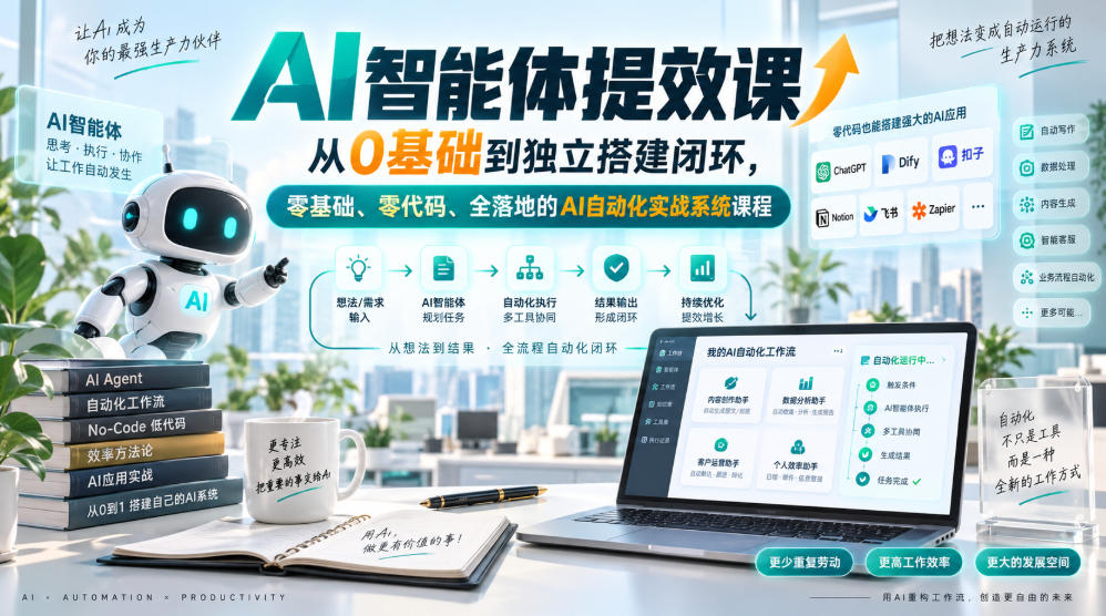 AI智能体提效课，从0基础到独立搭建闭环，零基础、零代码、全落地的AI自动化实战系统课程-梦清研习社