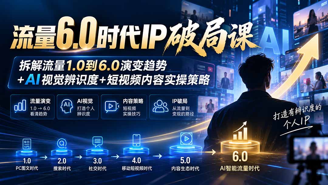 流量6.0时代IP破局课-更新：拆解流量1.0到6.0演变趋势+AI视觉辨识度+短视频内容实操策略-梦清研习社