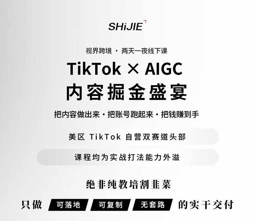 图片[1]-AIGC×TikTok美区短视频带货线下课；两天一夜完整回放，12小时高清视频收录头部操盘手全流程教学-梦清研习社