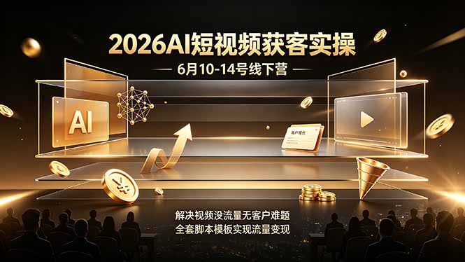 2026AI短视频获客实操6月10-14号线下营,解决视频没流量无客户难题,全套脚本模板实现流量变现-梦清研习社