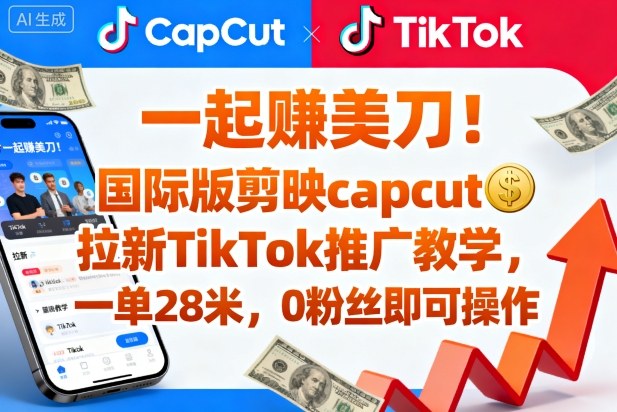 一起賺美刀！国际版剪映capcut拉新TikTok推广教学，一单28米，0粉丝即可操作(附推广入口和教学)-梦清研习社